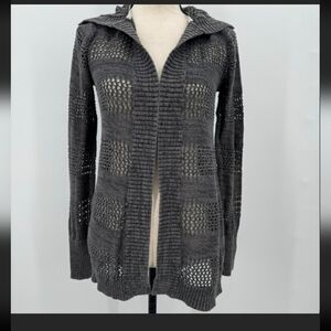 Roxy Gray Open-Knit Hooded Cardigan